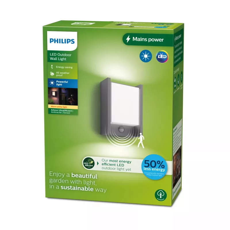 Applique Philips Arbour 3,8W, applique da esterno, antracite, metallo, IP44, terrazza, giardino, II