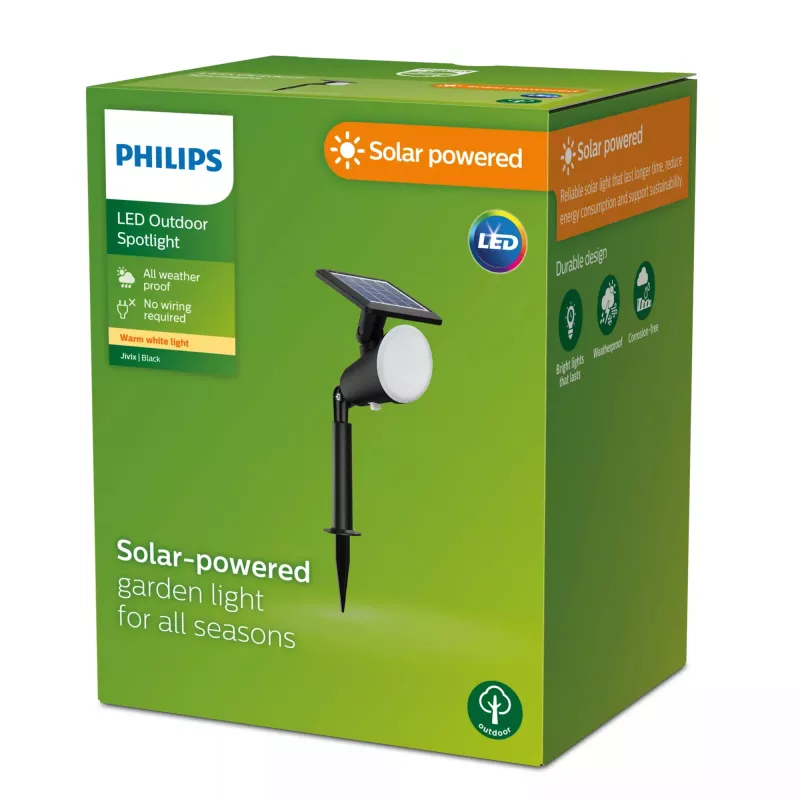 Faretti da terra/picchetti Philips Jivix 1,4 W, lampada da esterno a stelo/palo, nero, plastica, IP44, terrazza, giardino, III