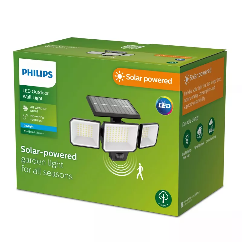Illuminazione di sicurezza Philips Securit 8,7 W LED solare 5000 K, batteria 4 V, corpo in plastica nero