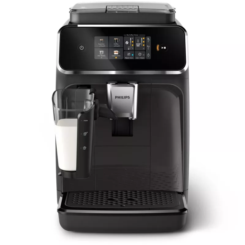 Macchina per caffè espresso Philips EP2334/10 – automatica, macchina da appoggio, macinacaffè in ceramica integrato, serbatoio latte, filtro AquaClean, touchscreen, nero