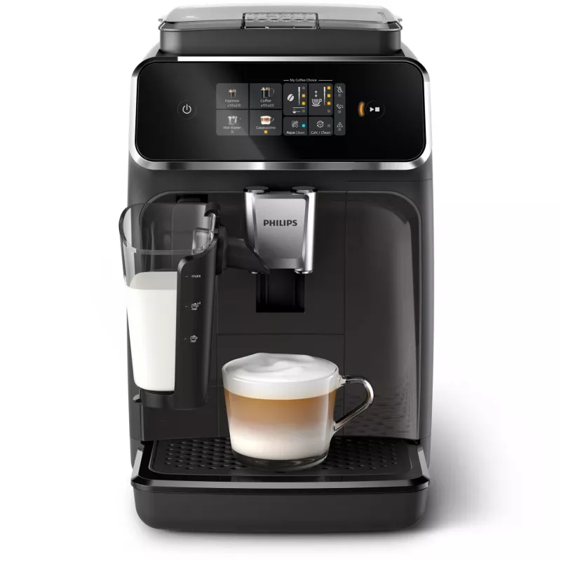 Macchina per caffè espresso Philips EP2334/10 – automatica, macchina da appoggio, macinacaffè in ceramica integrato, serbatoio latte, filtro AquaClean, touchscreen, nero