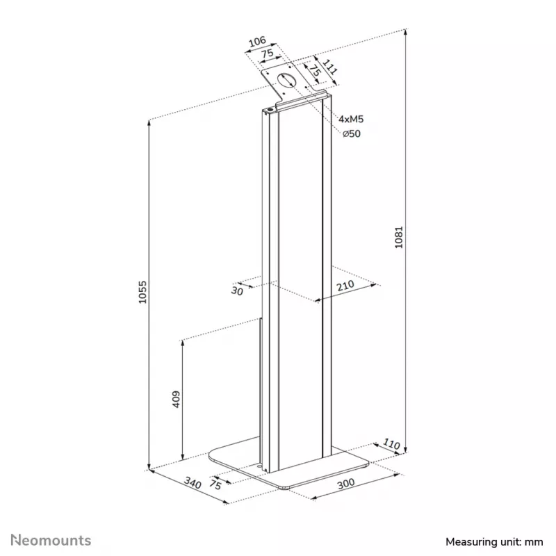 Supporto a pavimento per tablet Neomounts FL15-628BL1 — universale, con serratura, portata max. 3 kg, nero