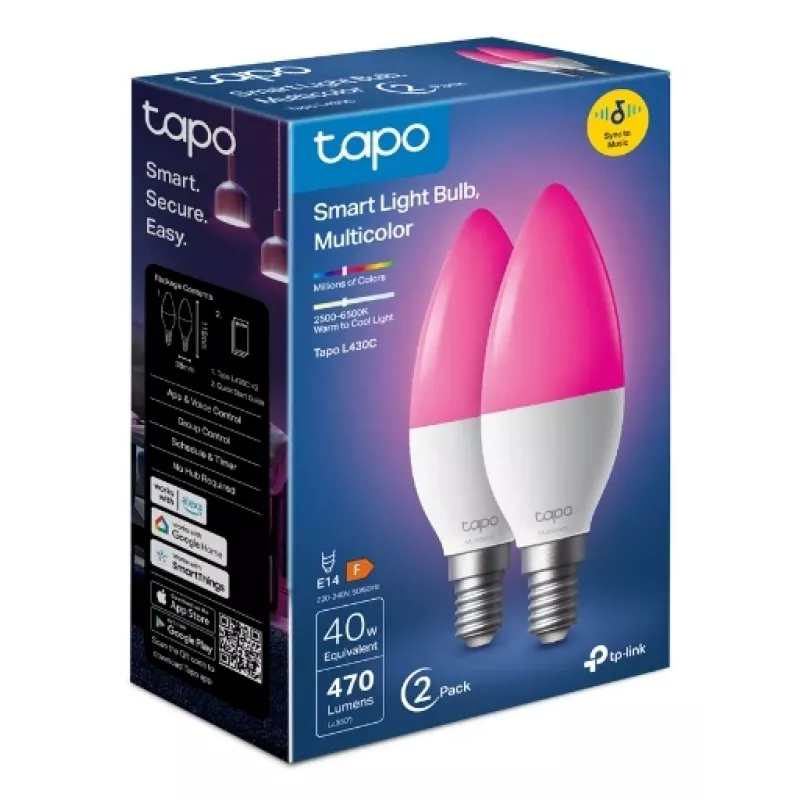 TP-Link Tapo L430C lampadina smart, confezione da 2, multicolore, E14