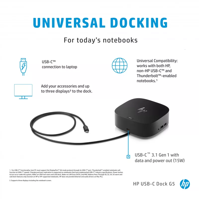 HP USB-C Dock G5 Con filo USB 3.2 Gen 1 Type-C Nero 100W