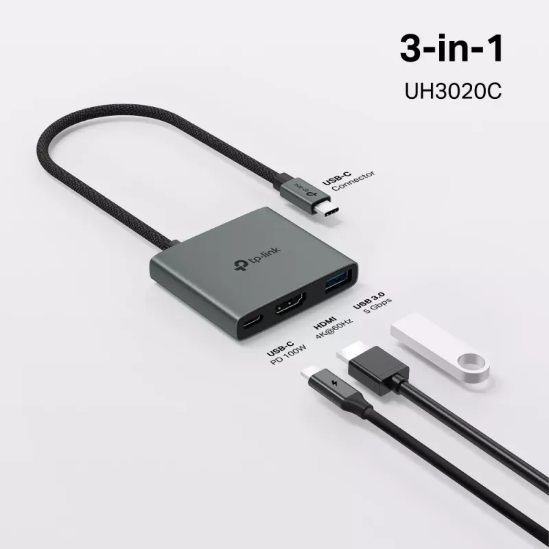 TP-Link UH3020C Hub interfacce USB Type-C 5000 Mbit/s Grigio