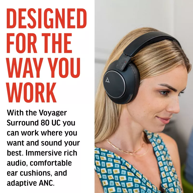 Headset POLY Voyager Surround 80 UC wireless Bluetooth musica quotidiano nero