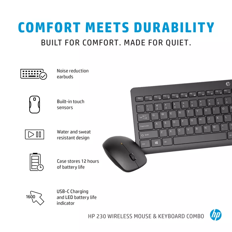 Combinazione mouse e tastiera wireless HP 230, nero, mouse incluso