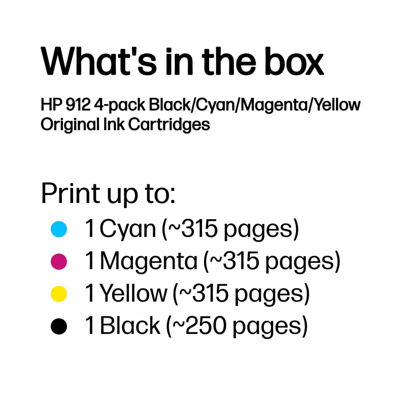 HP 912 confezione da 4 cartucce d'inchiostro originali nero/ciano/magenta/giallo