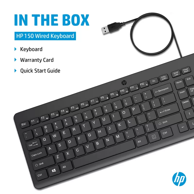 Tastiera con filo HP 150 full-size USB nera 664R5AA#ABD