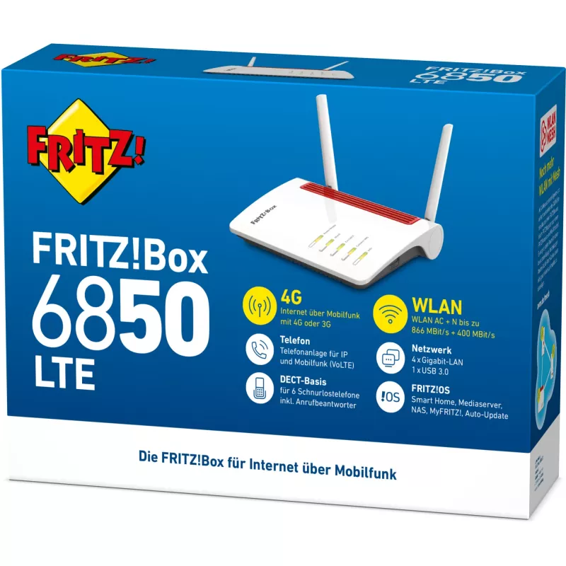 Box FRITZ 6850 LTE router wireless Gigabit Ethernet dual band (2,4 GHz / 5 GHz) 4G bianco