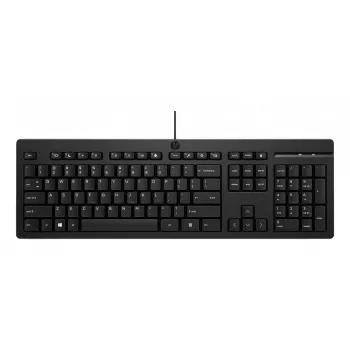 Tastiera USB con filo HP 125 G2 — layout compatto full-size HP, porta USB, tasti piatti