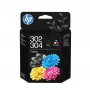 HP 302/304 cartuccia d'inchiostro tricolore/nero confezione combinata da 2, nero, ciano, magenta, giallo, inchiostro pigmentato, inchiostro a base di colorante, 2 pz., 120 pagine
