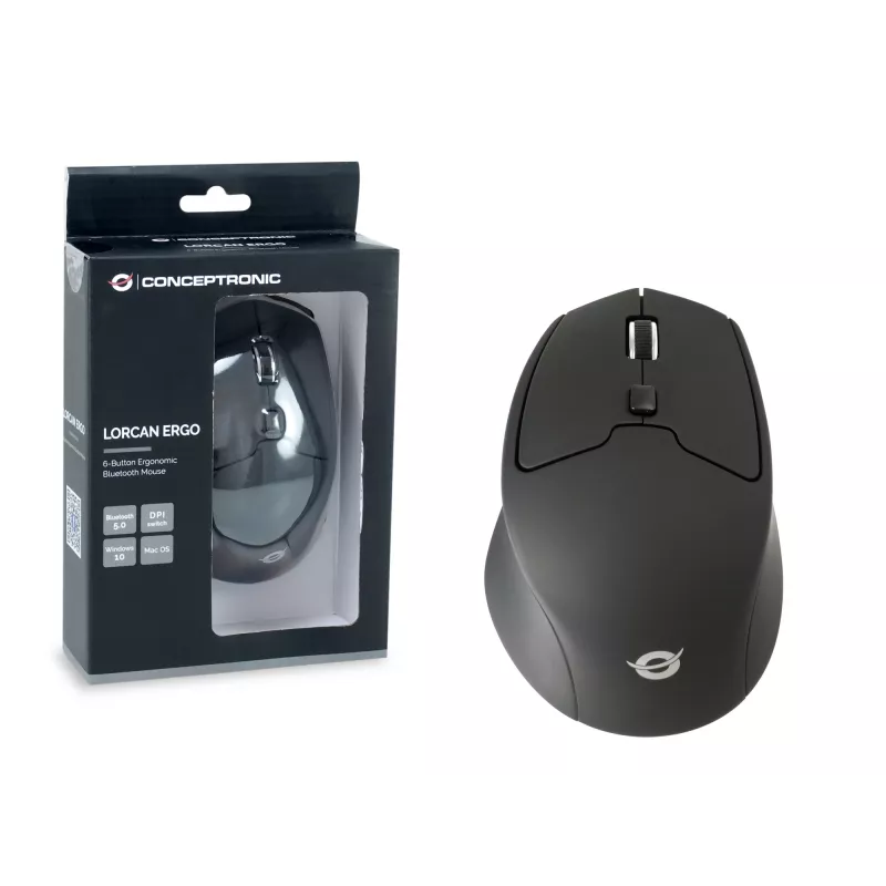 Conceptronic LORCAN02B mouse ergonomico da ufficio per destrimani Bluetooth ottico 1600 DPI