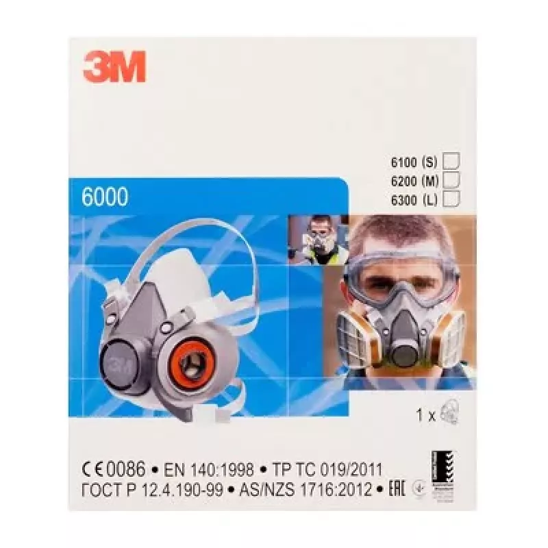 Maschera respiratoria 3M serie 6000 L, semimaschera riutilizzabile, taglia L, grigio
