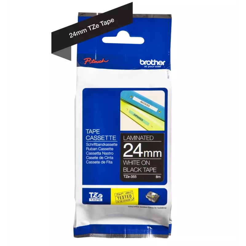Nastro per etichette Brother TZe355 24mm bianco su nero