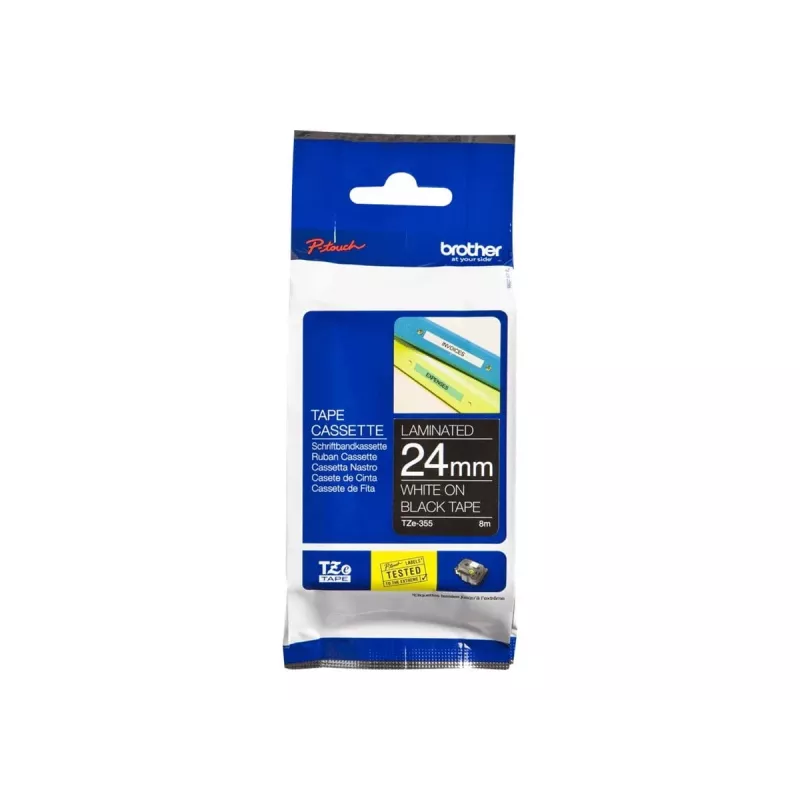 Nastro per etichette Brother TZe355 24mm bianco su nero