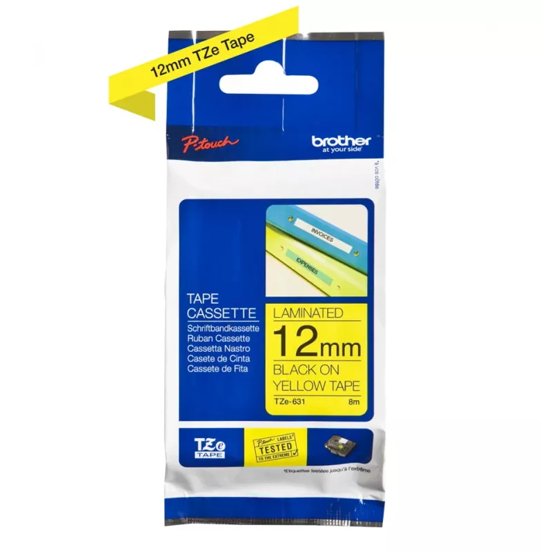 Nastro per etichette Brother TZe-631 (TZe) 12 mm x 8 m, nero su giallo