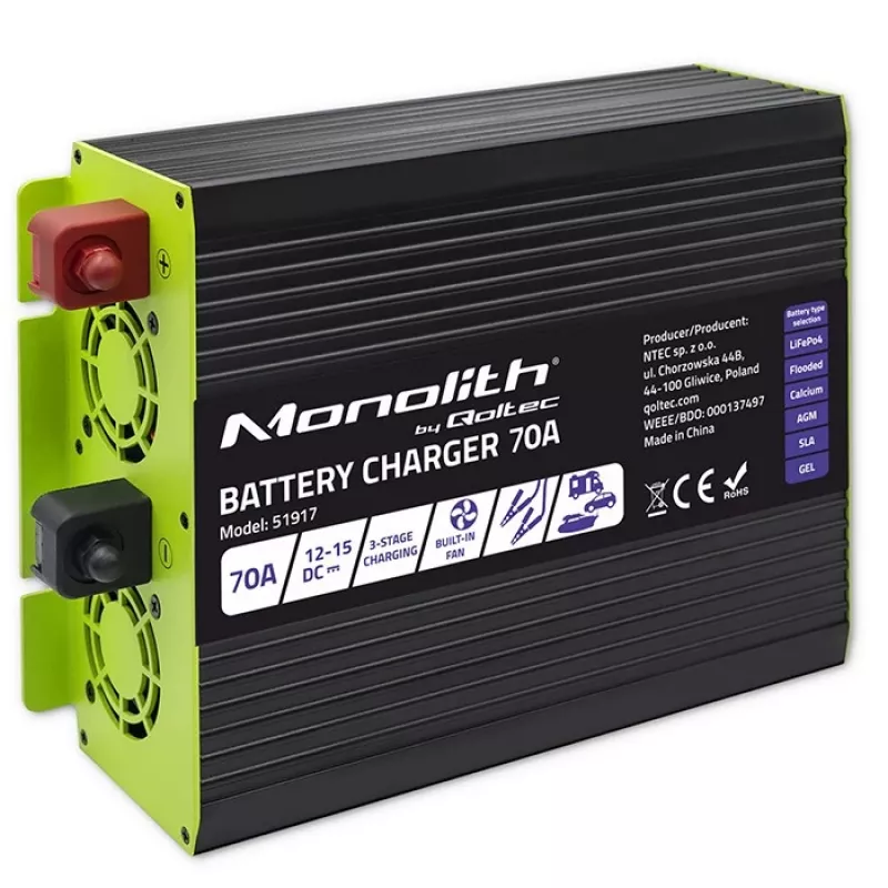 Caricabatterie QOLTEC 51917 per batterie LiFePO4/AGM/GEL/SLA, uscita 70 A