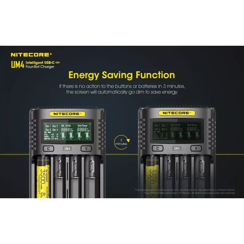 Nitecore UM4 caricabatterie batterie domestiche DC litio-ferro-fosfato litio-ione nichel-cadmio