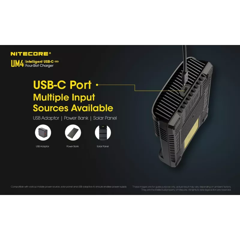 Nitecore UM4 caricabatterie batterie domestiche DC litio-ferro-fosfato litio-ione nichel-cadmio