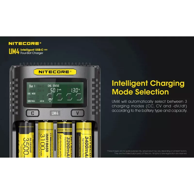 Nitecore UM4 caricabatterie batterie domestiche DC litio-ferro-fosfato litio-ione nichel-cadmio