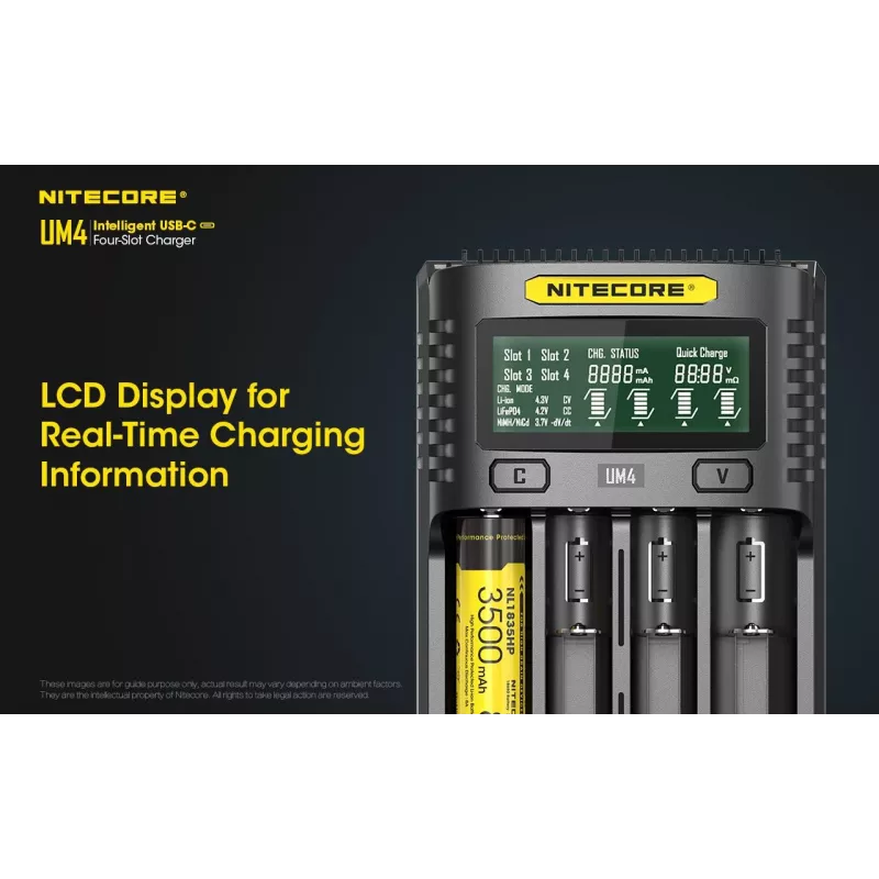 Nitecore UM4 caricabatterie batterie domestiche DC litio-ferro-fosfato litio-ione nichel-cadmio