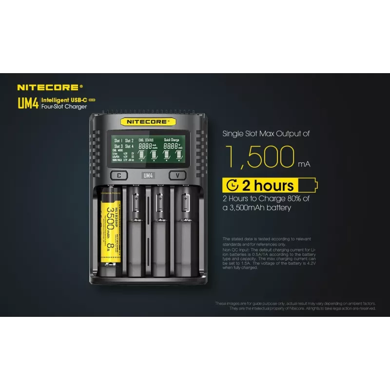 Nitecore UM4 caricabatterie batterie domestiche DC litio-ferro-fosfato litio-ione nichel-cadmio