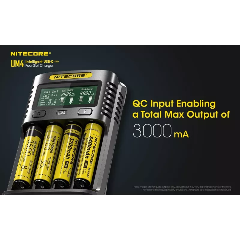 Nitecore UM4 caricabatterie batterie domestiche DC litio-ferro-fosfato litio-ione nichel-cadmio