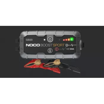 Dispositivo di avviamento NOCO GB20 500A agli ioni di litio, 24Wh, IP65, 1x USB 5V/2.1A, torcia integrata, per motori a benzina fino a 4L