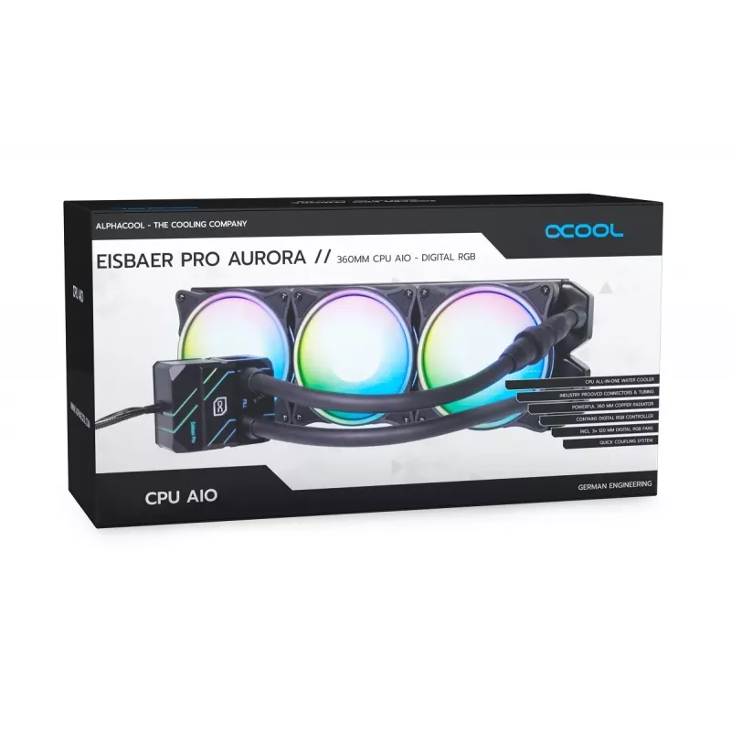 Alphacool Eisbaer Pro Aurora 360 dissipatore a liquido all-in-one per processore 12 cm nero, bianco 1 pz.