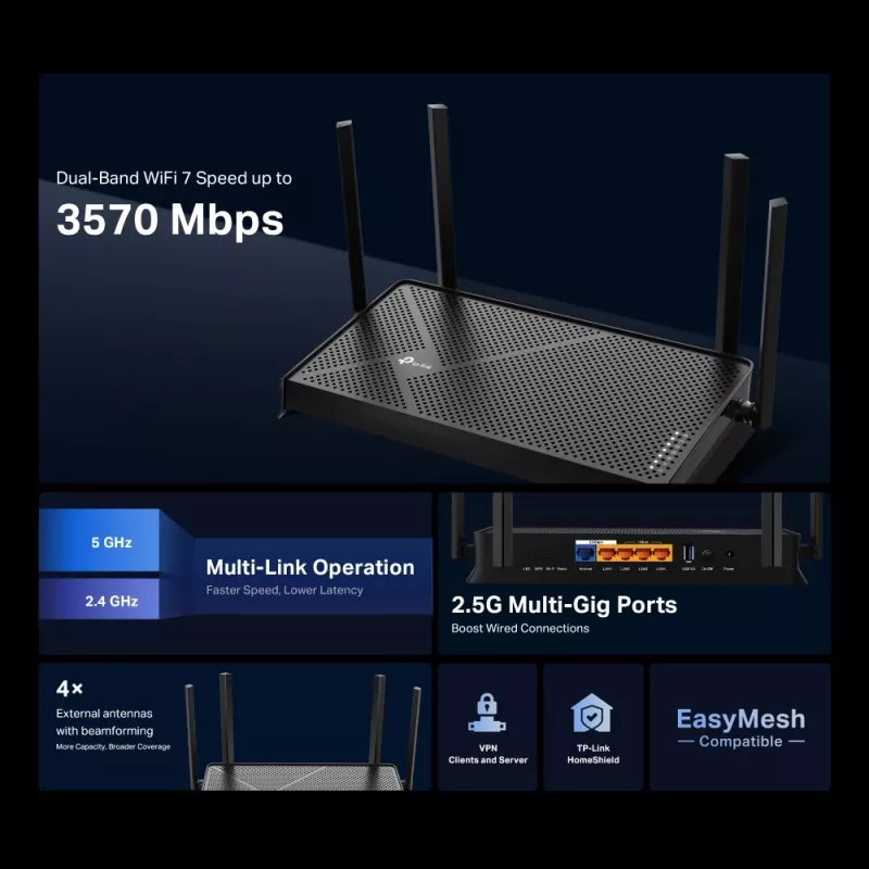 Router Wi-Fi TP-Link Archer BE3600 2,5 Gigabit Ethernet dual band (2,4 GHz / 5 GHz) nero