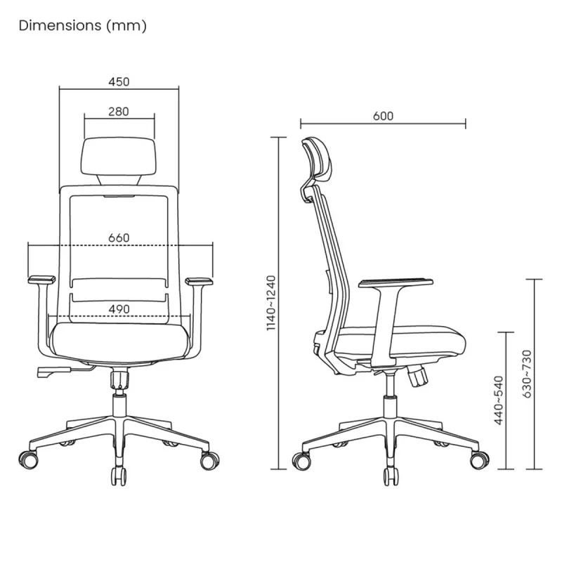 Ergo Office ER-425 sedia da ufficio ergonomica high-back, max. 150 kg, girevole, supporti regolabili