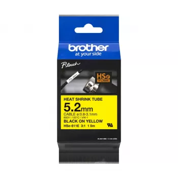 Brother HSe-611E tubo termorestringente, 5,2 mm x 1,5 m, nero su giallo