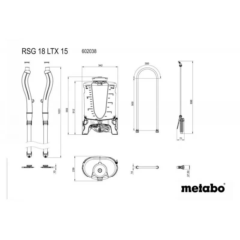 Irrigatore da giardino da portare in spalla Metabo RSG 18 LTX 15