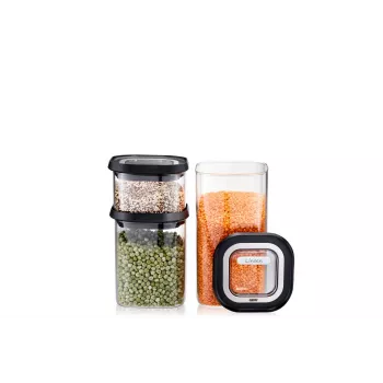GEFU Set di contenitori rettangolari per alimenti G-12807 — 1,4 L, 3 pezzi, nero e trasparente