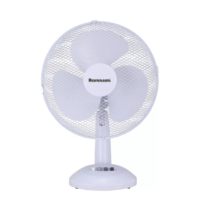 Ventilatore da tavolo per uso domestico Ravanson WT-1023 — pale da 27 cm, 3 pale, 2 velocità, 23 W, bianco