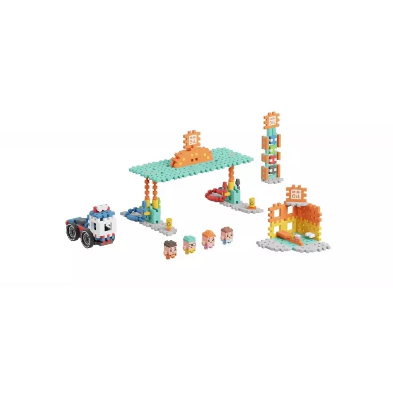 Set di costruzioni Marioinex Mini Waffle Blocks stazione di servizio, 148 pezzi, multicolore, da 6 anni