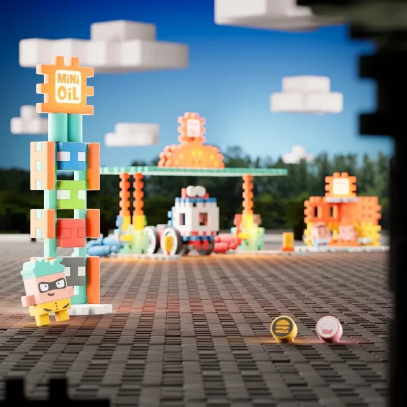 Set di costruzioni Marioinex Mini Waffle Blocks stazione di servizio, 148 pezzi, multicolore, da 6 anni