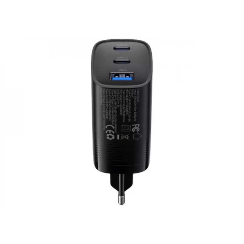 Caricabatterie da viaggio Havit UC20 GaN 65 W a tre porte nero