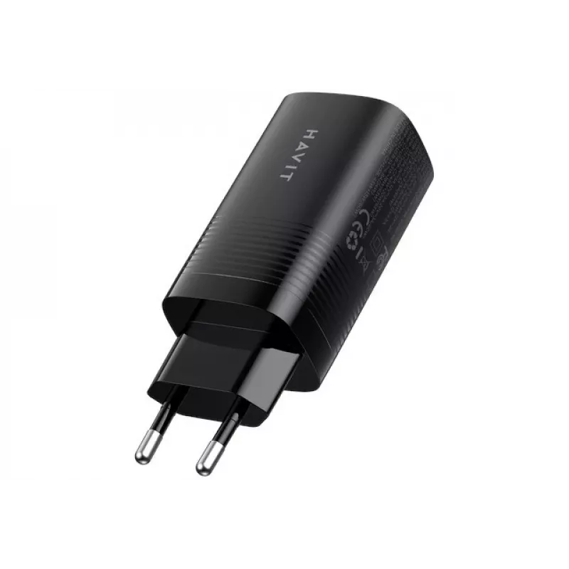 Caricabatterie da viaggio Havit UC20 GaN 65 W a tre porte nero