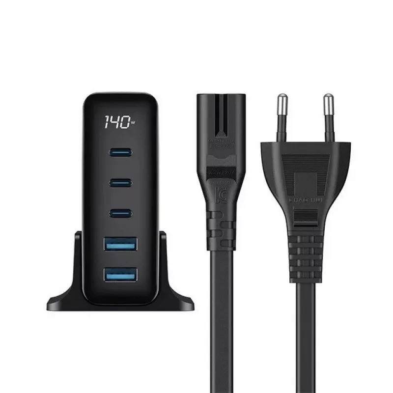HAVIT Caricabatterie da viaggio UCLE004 EU 140W a cinque porte GaN nero