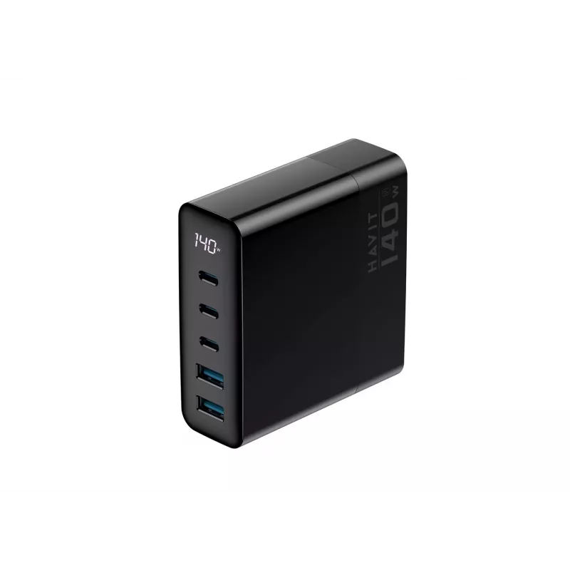 HAVIT Caricabatterie da viaggio UCLE004 EU 140W a cinque porte GaN nero
