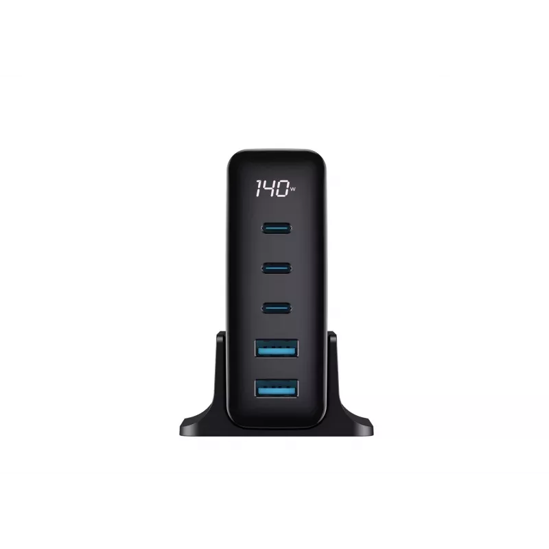 HAVIT Caricabatterie da viaggio UCLE004 EU 140W a cinque porte GaN nero