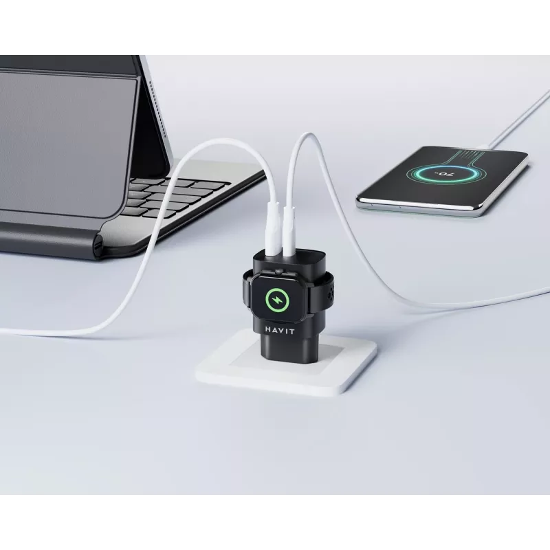 Havit UC132 EU GaN 22W caricabatterie a doppia porta ricarica wireless nero