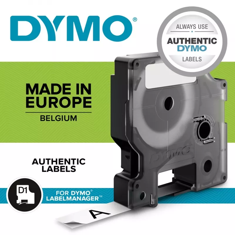 DYMO D1 nastro per etichette in nylon S0718050, 19 mm x 3,5 m, nero su bianco