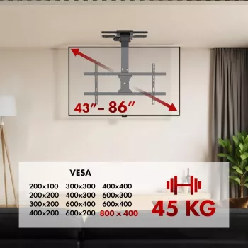 Supporto TV da soffitto MACLEAN MC-110 T per televisori 43–86 pollici, VESA fino a 800×400, carico max. 45 kg