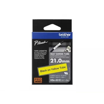 Brother HSe-651E tubo termorestringente, 21 mm x 1,5 m, nero su giallo