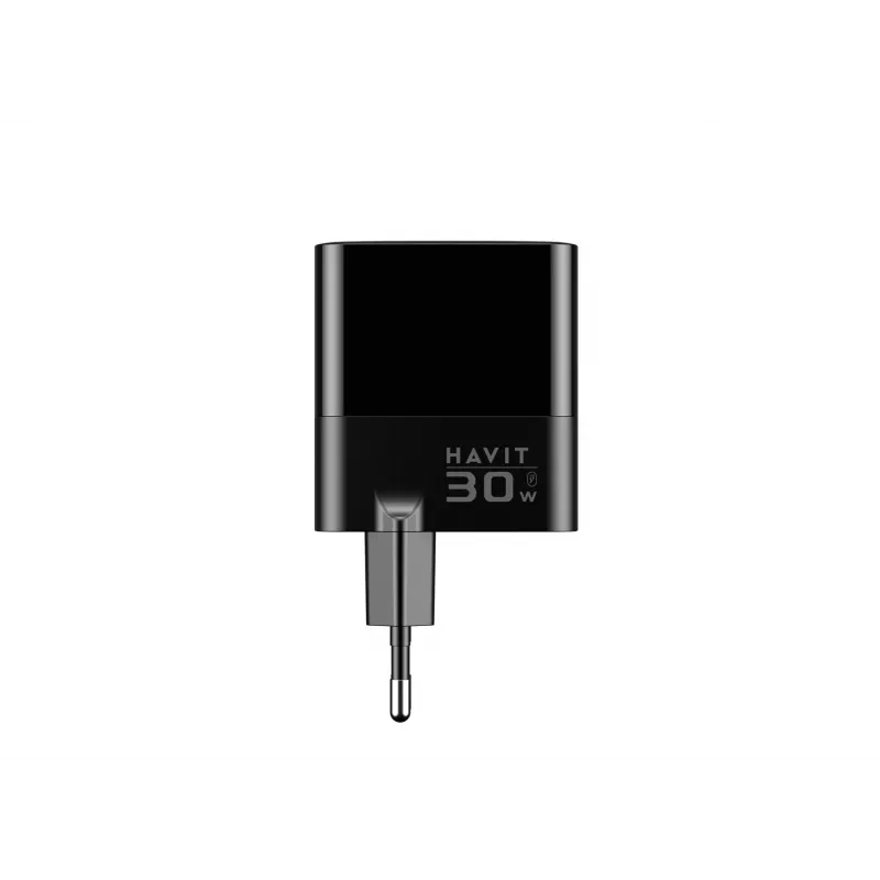 Caricabatterie HAVIT UCLE001 EU GaN tre porte 30 W nero — caricabatterie USB compatto con 3 porte