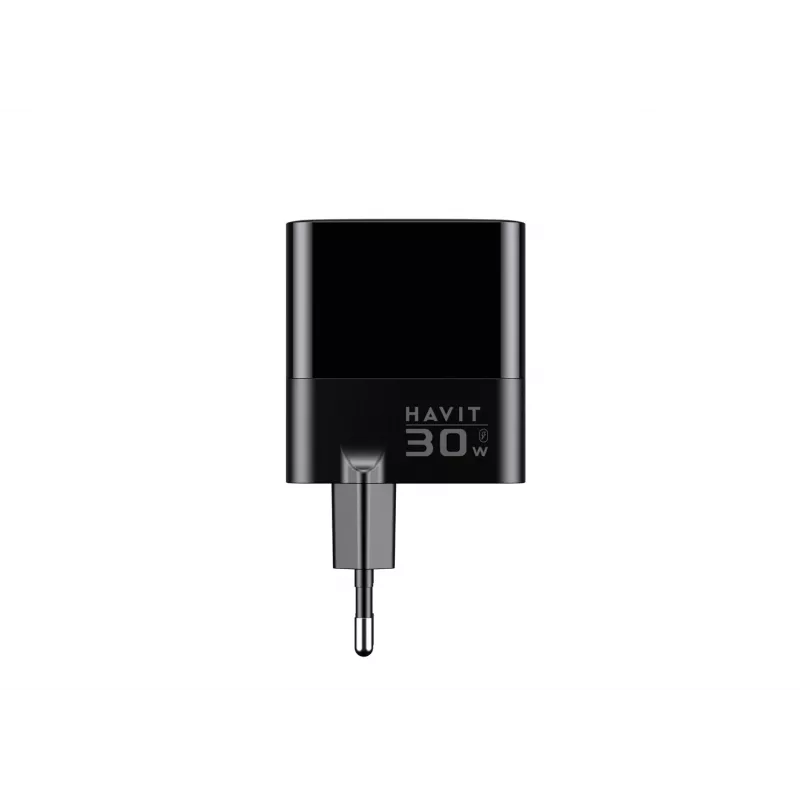 Caricabatterie HAVIT UCLE001 EU GaN tre porte 30 W nero — caricabatterie USB compatto con 3 porte