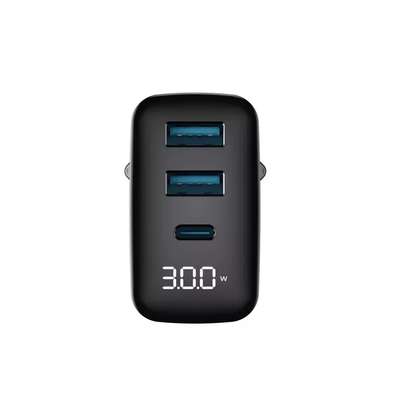 Caricabatterie HAVIT UCLE001 EU GaN tre porte 30 W nero — caricabatterie USB compatto con 3 porte